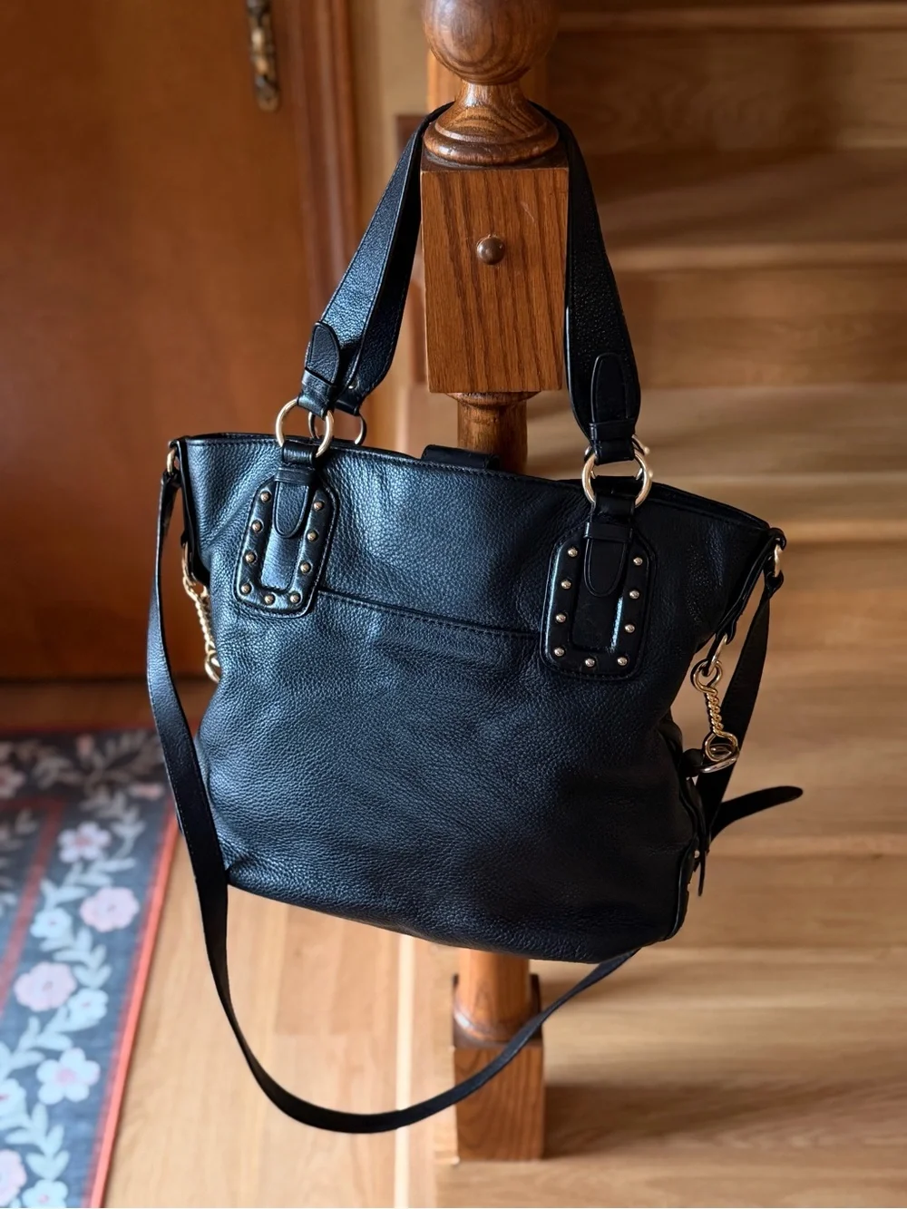 Michael Kors Black Pebbled Leather Studded Tote Shoulder Bag